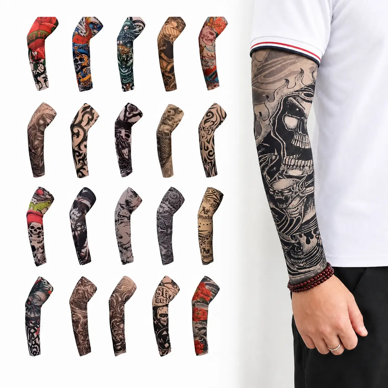 10 Pairs Ice Silk Cooling Arm Sleeves for Men - UV Sun Protection, Tattoo Print, Breathable Soft Sporty Protective Gear for Running, Cycling, Summer Outdoor Fitness Accessories, Hiking / Light Outdoor, Uv Protection Sleeves, Fast Dry Wash, Outdoor Sports