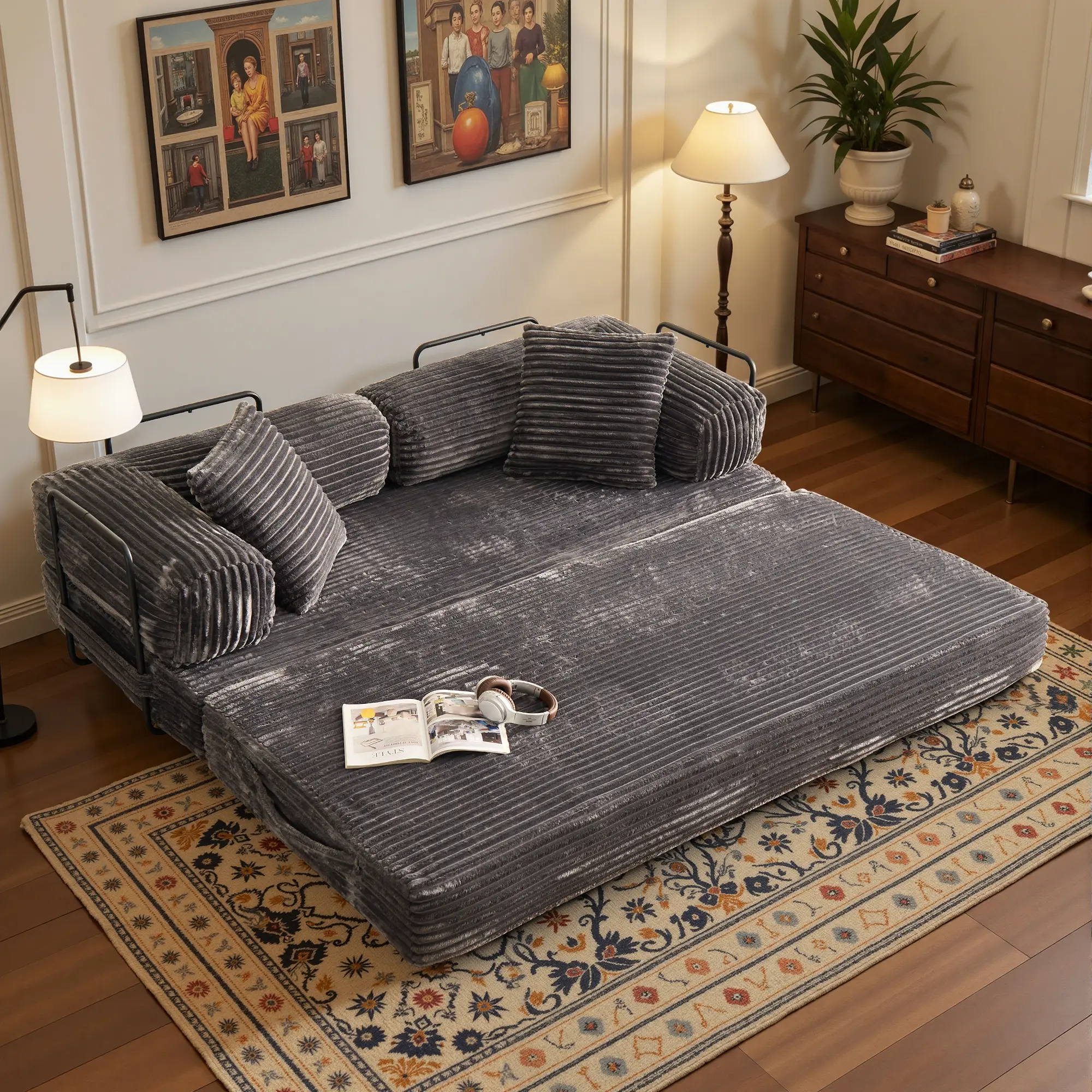 Weaxty W Multi-Functional Convertiable Floor Sofa Bed LOVE SEAT- Indoor Futon with Premium Sponge Padding & Corduroy Fabric for Living Room Comfort Compression Sofa Couch Modular Sofa Sofa With Chaise Sofa Mattress
