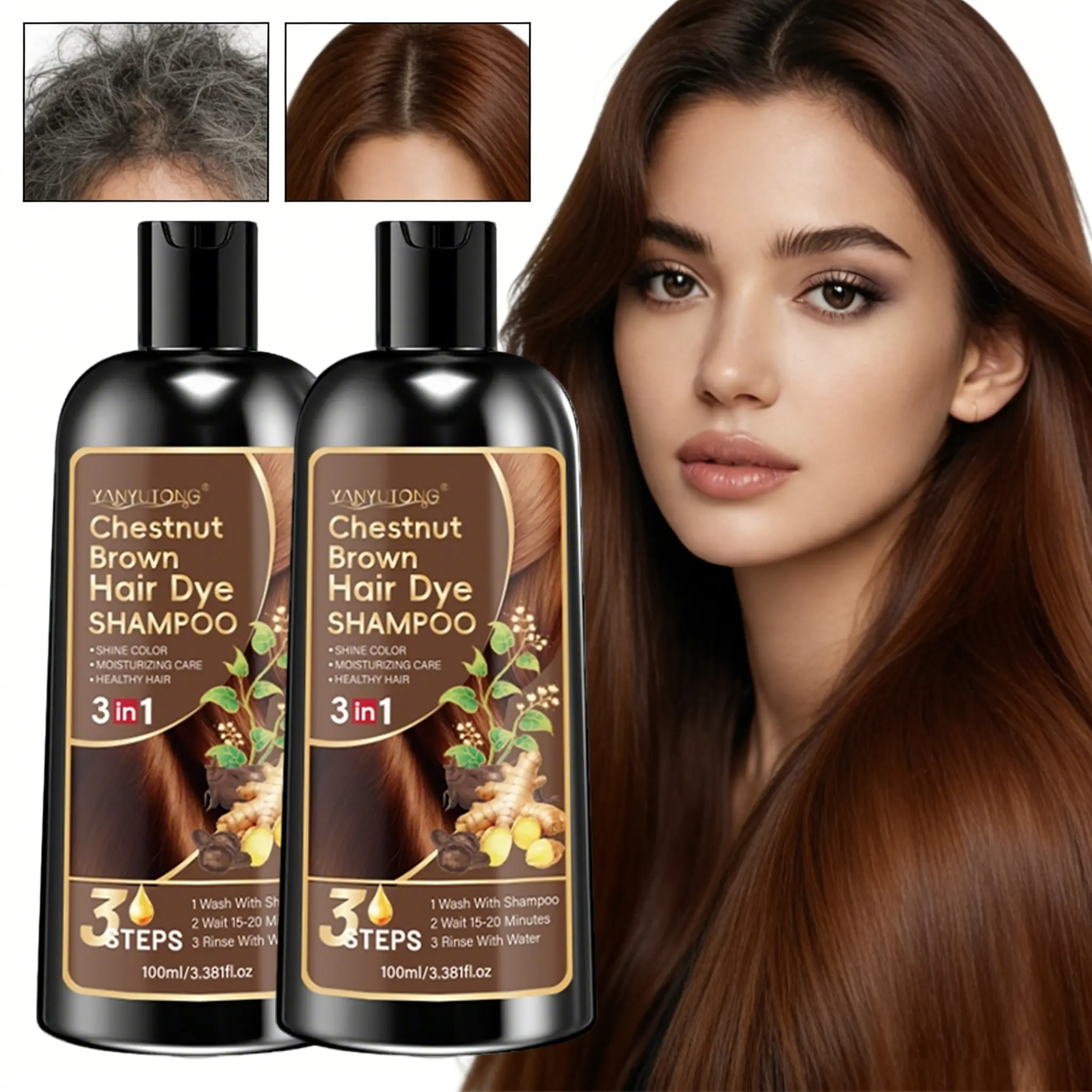 100ml Chestnut Brown Ammonia-Free Hair Dye Shampoo, Coloring Shampoo | Added with Argan Oil & Olive | Effective White Hair Coverage, Long-Lasting Shine | Gentle Formula Designed for Sensitive Scalp