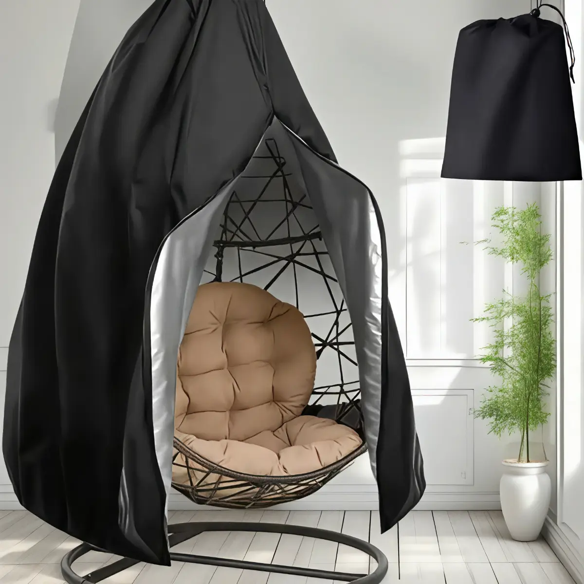 Oxford Fabric Zippered Egg Chair Cover - Hot-Selling, Dual Sizes, Weatherproof, Waterproof, Dustproof, UV Protection, Bottom Drawstring, Storage Pouch for Outdoor Hanging Chairs