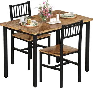 Recaceik 3 Piece Dining Table Set for 2, Small Kitchen Table Set for 2 with Chairs,Wood Breakfast Nook Table and Chairs Set of 2,Dinette Set for Small Space,Dining Room,Apartment, Brown