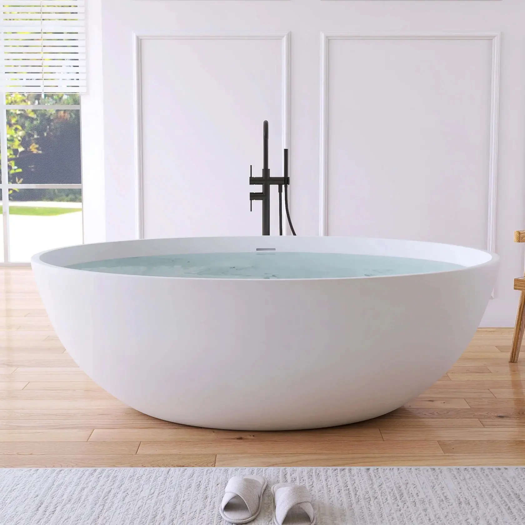 Dowell 67" White Modern Freestanding Solid Surface Deep Soaking Bathtub for Two-BT031 Series