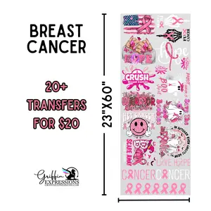 Breast Cancer | Dollar Deals DTF Transfer Gang Sheet For Graphic Tees