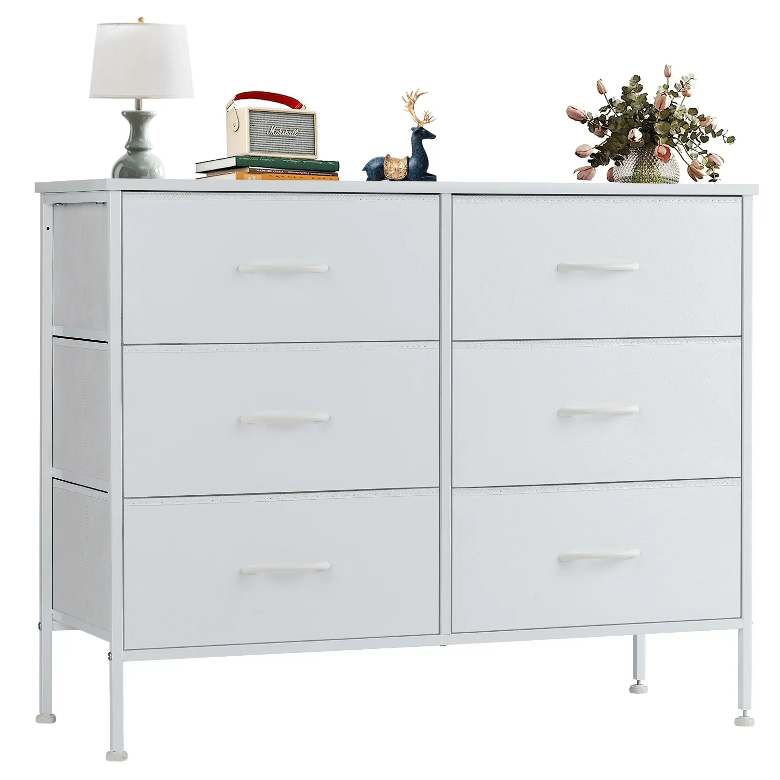 Dresser for Bedroom with 6 Fabric Drawer Dresser, Media Console Table & Dresser Drawer Organizers