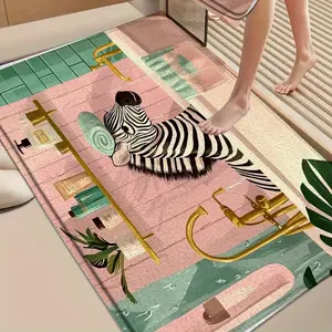 A Humorous Design Mat Featuring a Zebra Taking a Bath, with Creative Animal Designs, Made of High-Quality Flannel, Suitable for Bathroom Decor, Living Room, Bedroom Entrance, And As a Welcome Mat