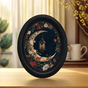 Vintage Floral and Moon Wall Decor, Elliptical Design, Gothic Victorian Style 3D Mural, Handmade Photo Transfer Print, Halloween Christmas Thanksgiving Decoration