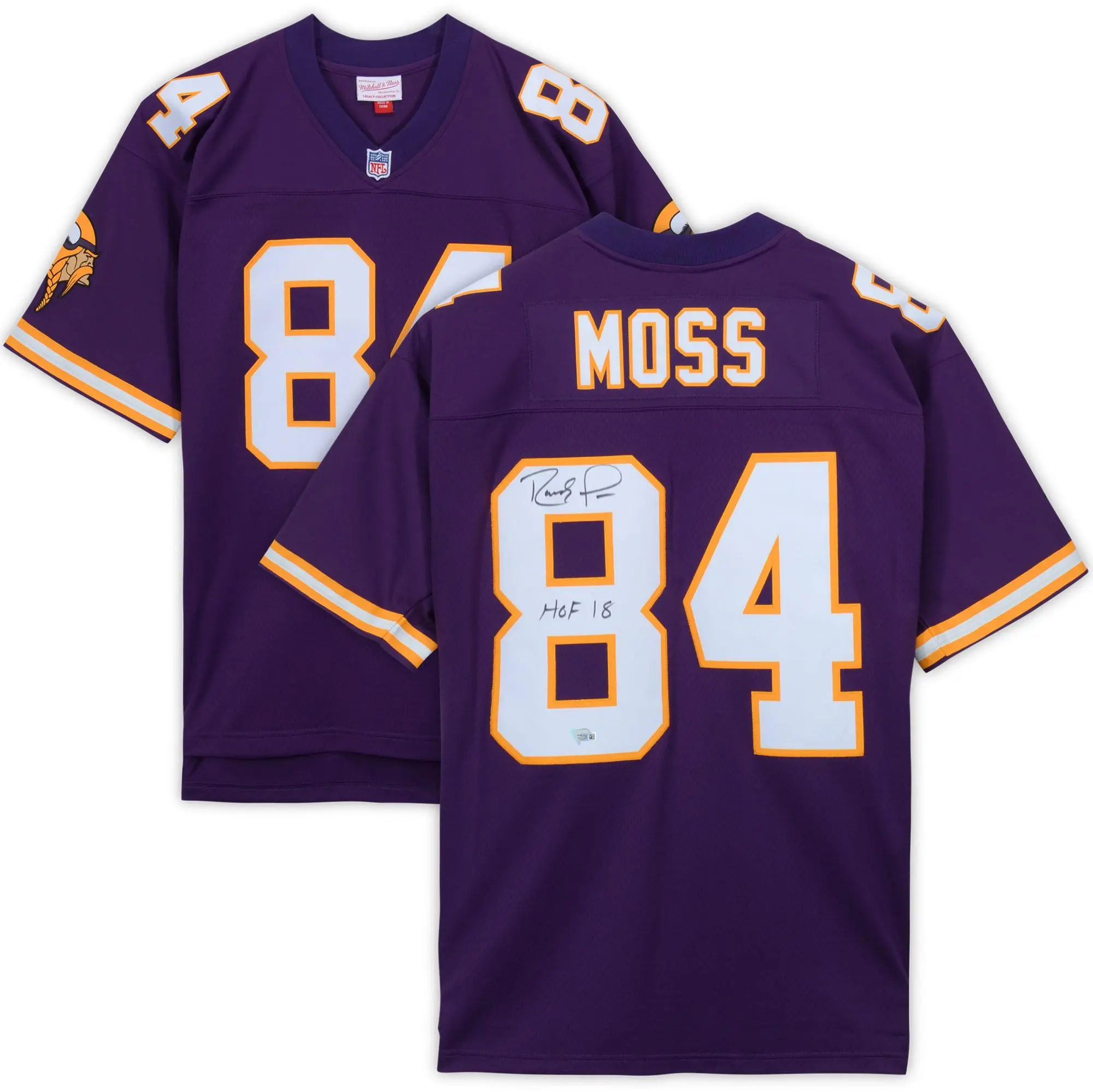 Randy Moss Minnesota Vikings Autographed Purple Mitchell & Ness Replica Jersey with "HOF 18" Inscription - Fanatics Authentic Certified