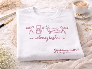 GiGisBlessingsandCo Sonographer Icon Embroidered Crewneck Sweatshirt Soft Breathable Everyday Comfort Black White Light Pink Blue Grey OB Tech Ultrasound Students shirts graphic