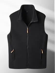 Men's Fleece Vest Jacket, Waistcoat Vest, Zipper Gilet, Full Zip Stand Collar Sleeveless Sports Shirt, Lightweight Outdoor Casual Top, Ideal for Hiking and Daily Wear