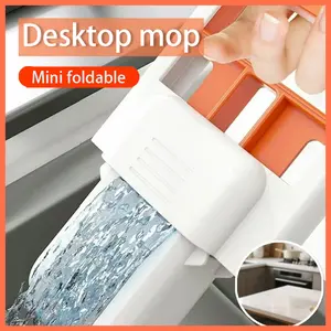 Mini mop, portable self-wringing mop for small spaces, wet & dry dual use, orange color with sponge, suitable for bathroom, kitchen, and glass/desktop cleaning, 2-pack