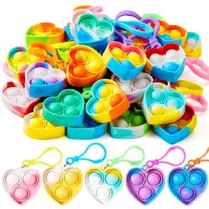 Heart Pop Fidget Keychain 30 Pack Pop Fidget Toys Bulk Party Favors for Kids 4-8,8-12 Years, Goodie Bag Stuffers Classroom Prizes Birthday Sensory Toys Gifts Kids Outdoor Play