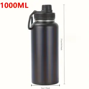 1000ml/33, 8oz Stainless Steel Thermos Bottle - Double-Wall Vacuum Insulated Thermal Cup with Leakproof Lid & Handle Grip, Matte Black Finish, Durable Construction, Portable Drink Container for Gym, Office, Outdoor Enthusiasts, Gym Hydration, Sleek Design
