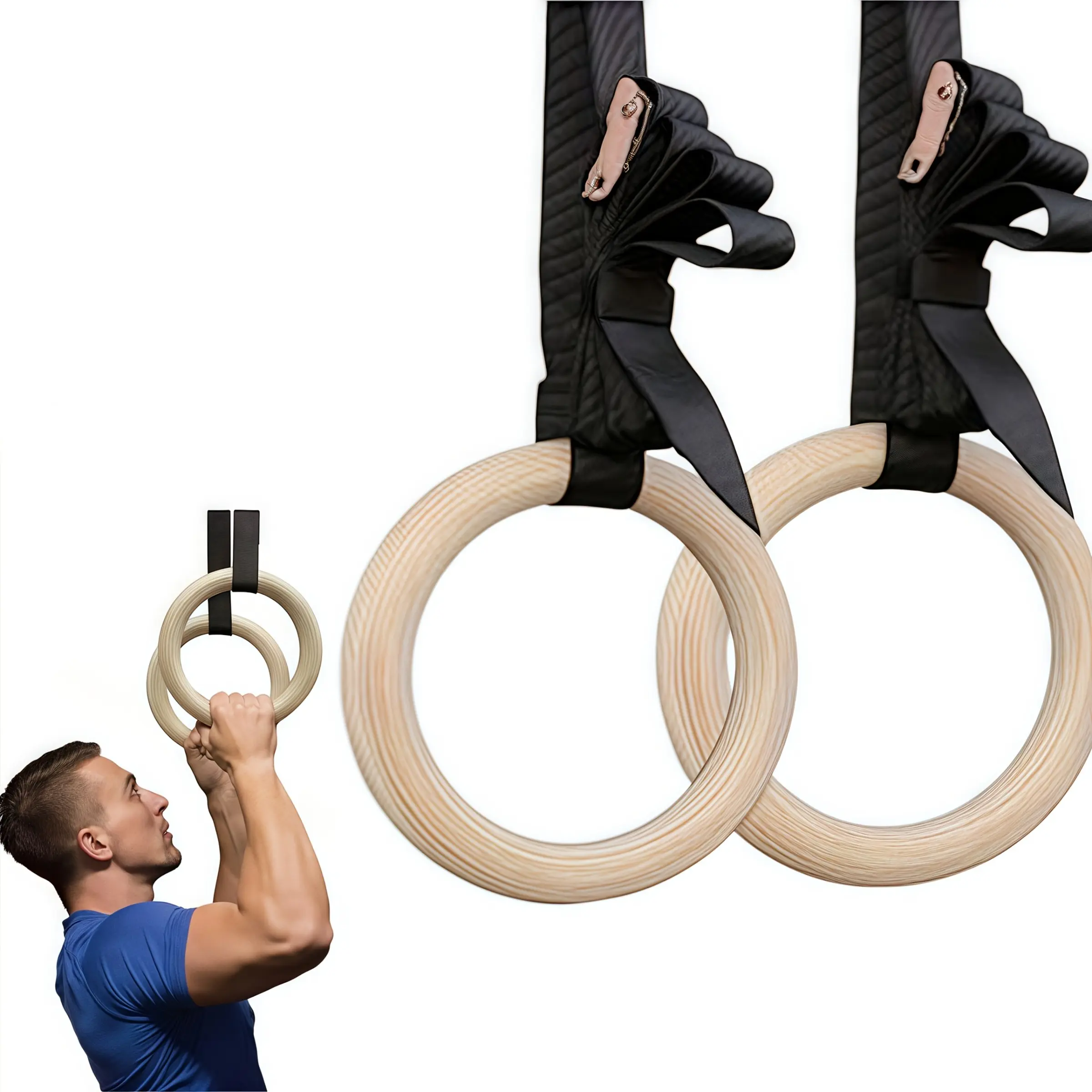 Double Ring Wooden Gymnastics Rings Set, Full Body Workout Equipment, Home Gym Fitness Gear, Ideal for Gymnastics Training