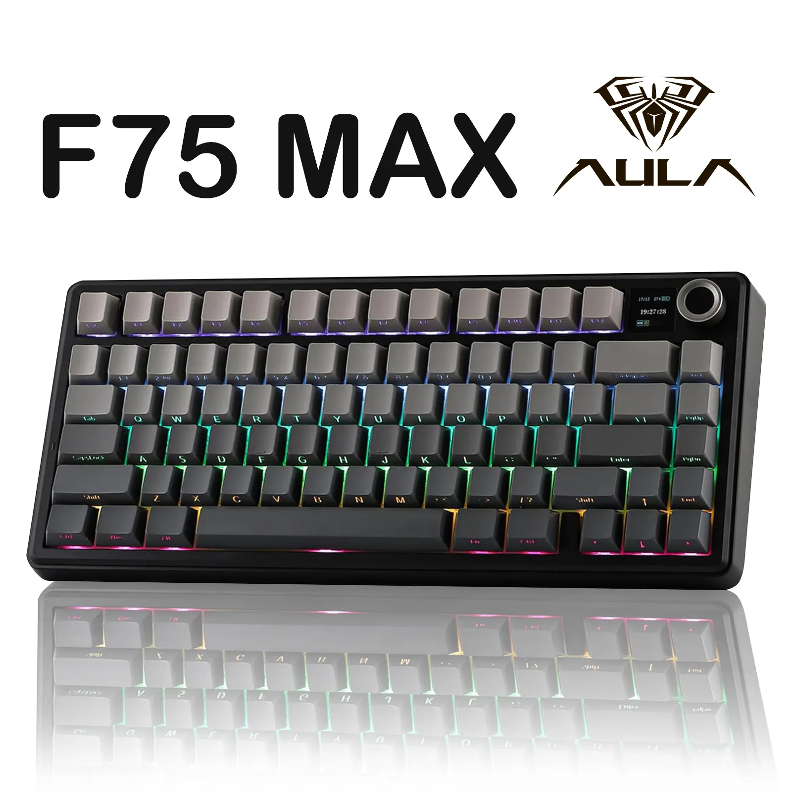 Aula F75 MAX Wireless Mechanical Game Keyboard - 75% Layout, Hot Swappable, Lighted RGB Backlit, Gasket Design, TFT Screen Knob, for PC Mac Linux (Wired RGB Gaming Keyboard Option Available), Lighted Keyboard, Wired Rgb Keyboard