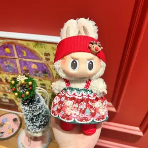 Labubu Christmas Outfit Set for 15-18cm Dolls - 4 Festive Clothes, Random Shoes, Santa Glasses - Soft Plush Materials & Adorable Holiday Elements Plaid