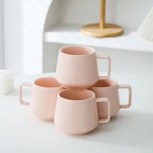 Pink mugs with matte coating finish look, Set of 4 , modern ,durable  cups 12 oz