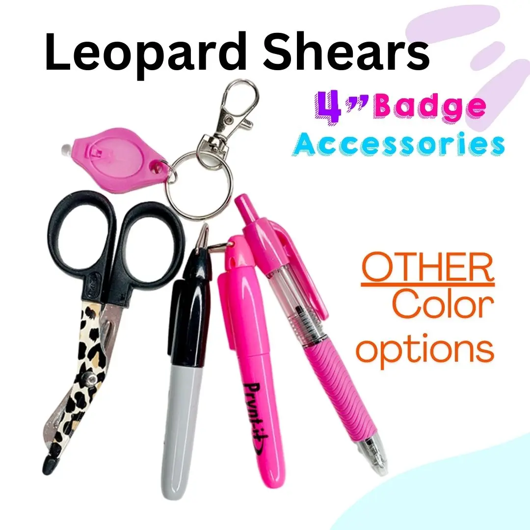Leopard Print 4" mini shears Set  Badge Accessories- Mini Writing and Highlighting Tools - Select your favorite combination