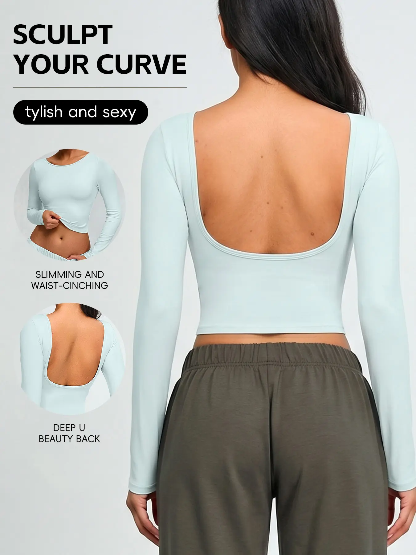 Women's Long Sleeve Yoga Top, Workout Top, Backless Fitness T-Shirt, Quick-Dry Outdoor Sports Wear, Running Apparel, Stylish Gym, Athletic Yoga Tops, Gym Athletic Clothes
