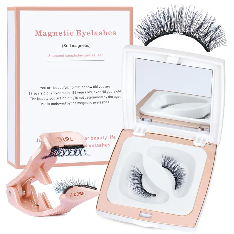 Valentine's & Galentine's Day Gift | Wffenhefragrance No-Glue Magnetic Eyelash Kit | 3D Soft Lightweight Natural Eyelashes with Applicator & Storage Box | Easy Apply Remove Reusable Eco-Friendly