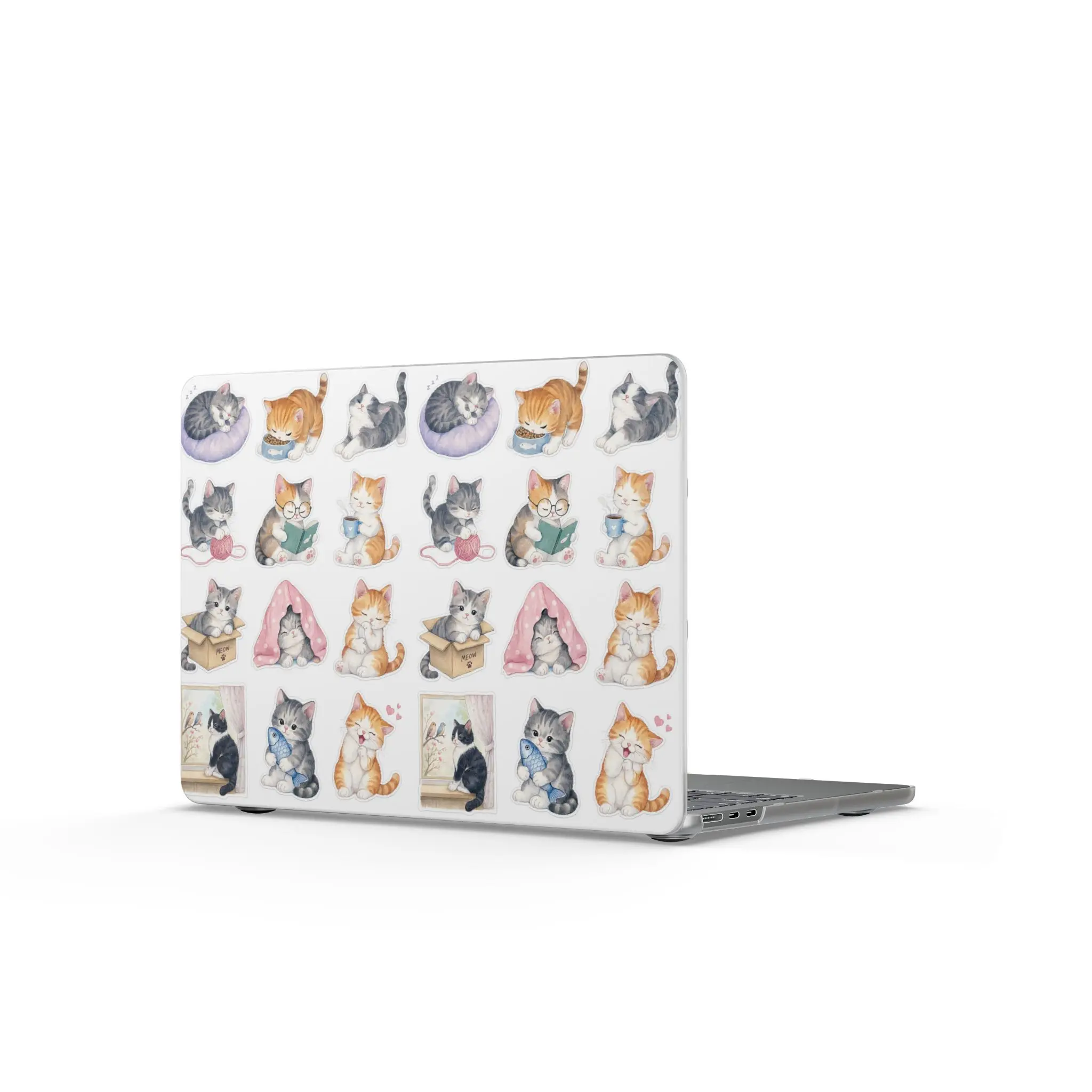 Matte MacBook Laptop Case, Watercolor Cartoon Animal Print Kitten Design, 210-micron Polyester Cover for Study Use, Suitable for All Ages
