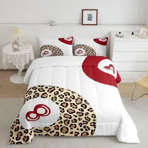 Feelyou Girls 8-Ball Comforter Set - Y2K Funky Animal Print Bedding, Coquette Preppy Trendy Aesthetic Quilt, Breathable Multi-Size White Red Brown Duvet Insert