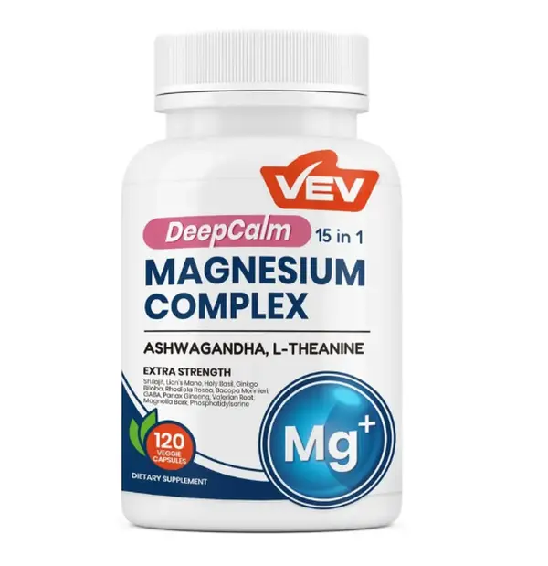 VEV DeepCalm 15-in-1 Magnesium Complex for Women & Men, Magnesium Supplement, Sleep, Glycinate & Citrate Vegan Capsules with Ashwagandha & L-Theanine, 120 Count