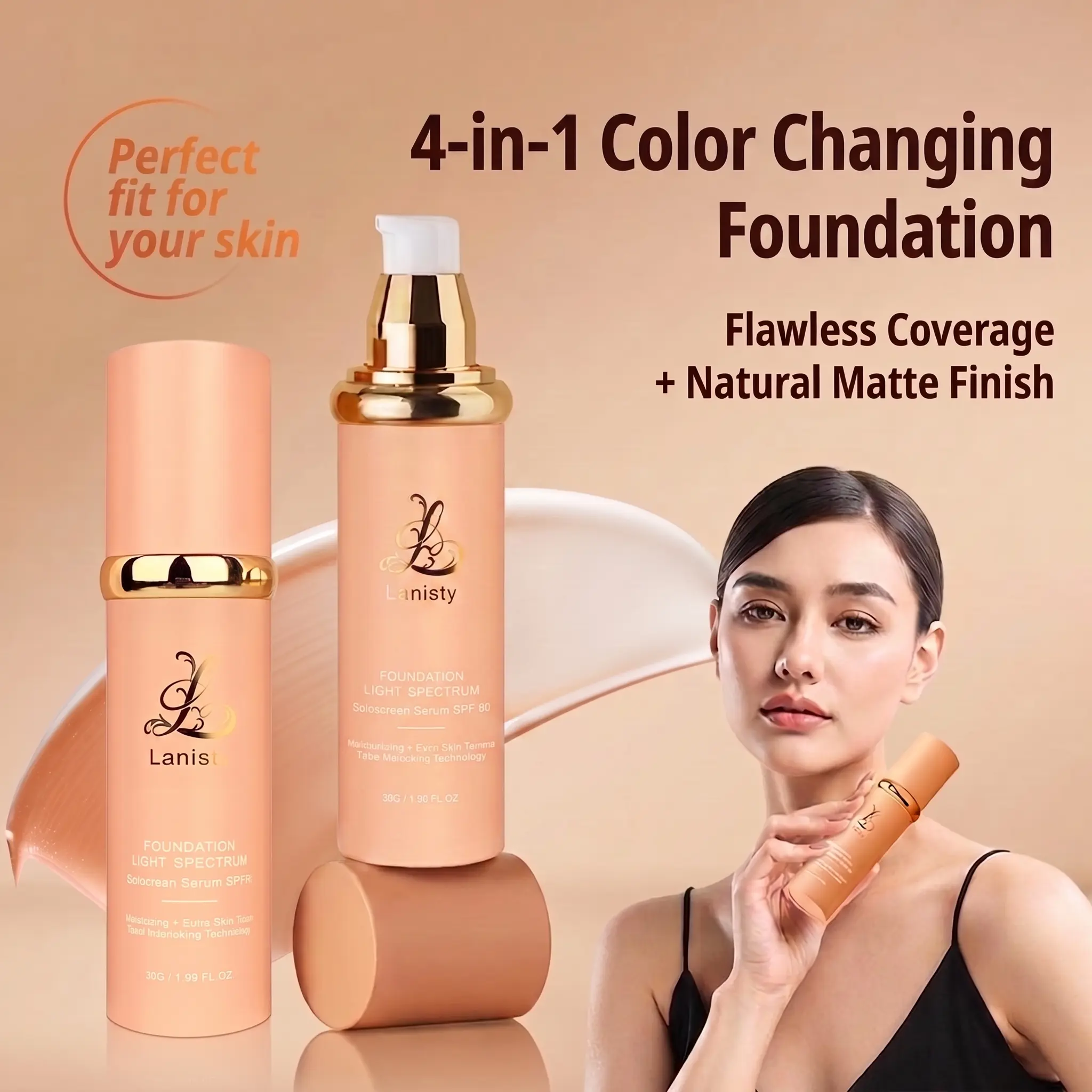 Lanisty Color Changing Foundation 4 in 1-Light Spectrum for Flawless Moisturizing Makeup Foundation, Long-lasting, Matte, Waterproof, Lightweight Concealer Moisturizer olive  skin  foundation foundation  dry  skin