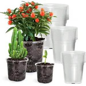24pcs Clear Nursery Pots with Drainage Holes - 3 Sizes (6", 5", 3.5") Lightweight Durable Reinforced Plastic Planters for Indoor/Outdoor Gardening, Seedlings, Herbs, Succulents, Ideal for Greening Projects and Garden Nurseries