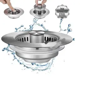 Upgraded 3 in 1 Kitchen Sink Drain Strainer - Stainless Steel Sink Stopper, Anti-Clogging Sink Food Catcher Basket,for US Standard 3-1/2 inch Drain