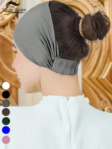 Women's Solid Color Muslim Instant Hijab, Wide Edge Scarf Cap for Daily Sports, All Seasons Woven Fabric Headwear, Turban Hijab