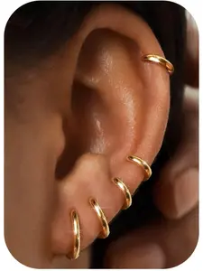 5Pairs Gold Hoops Earrings for Women Gril Men 14K Gold Plated Small Gold Silver Hoop Earrings Cubic Zirconia Cartilage Sleepers Huggie Hoop Earring Earring Stack 6/7/8/9/10mm