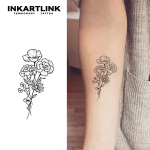 INKARTLINK Tattoo Tech, 2 Sheets Semi-Permanent Temporary Tattoos, Flower Design, Adult Art Design,Lasts 1-2 Weeks, Waterproof, Realistic Look, No Adhesive, No Reflection,For Man And Woman,Ideal for Swimming, Party