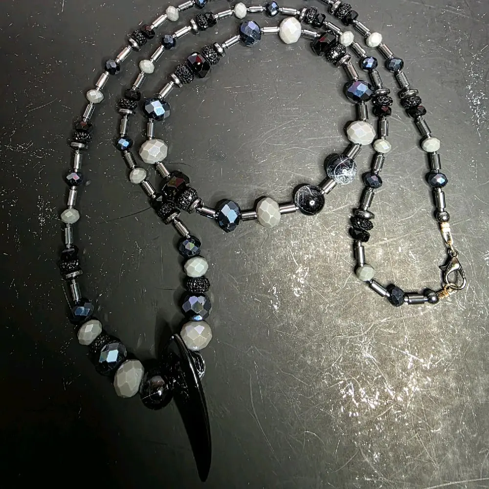 Gabriela Haller HigherKii Artique Dark Tooth Jewelry Set with Shark Tooth Pendant and Beaded Necklace Set