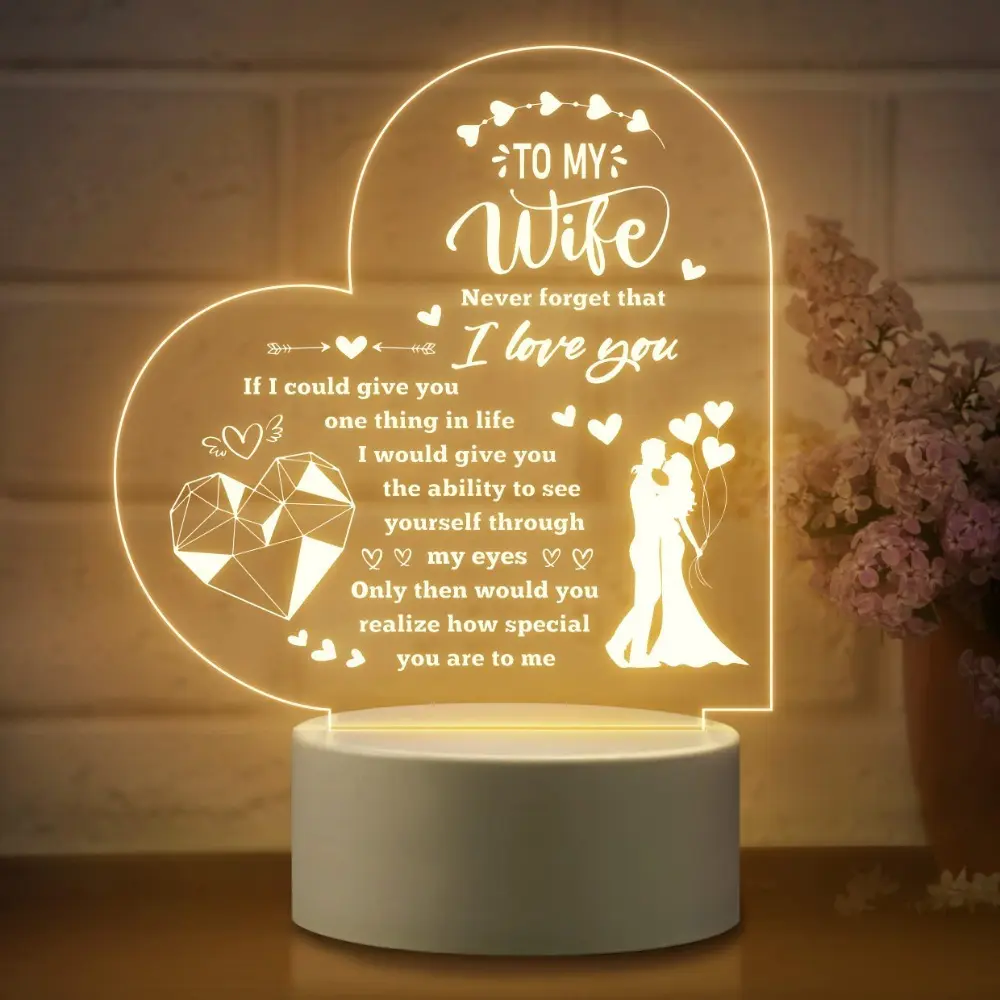 Personalized Engraved LED Night Light from Husband to Wife - Home Decor Keepsake, Perfect Valentine Gifts for Anniversary, Bedroom Decor