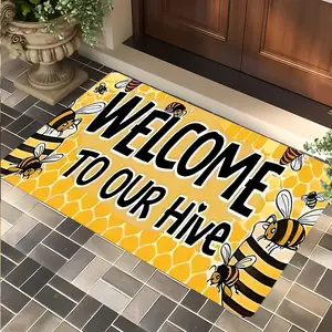 Fashion Bee Hive Welcome Doormat, Cute Welcome To Our Hive Design Entrance Rug, High-end Design Highly Absorbent Floor Mats, Anti-slip Quick drying Soft Carpets, Suitable for Multi-scenario, Indoor Outdoor Entrance Carpet Home Decor, Gifts for Friends