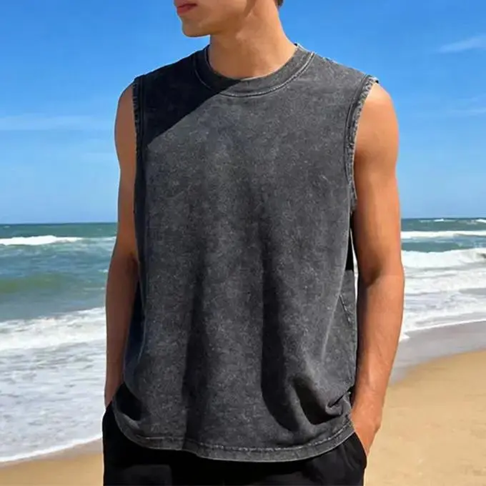 Men’s Basic Solid Color Pack of 4 - Vintage Washed Sports Vest/Tank Top, Cotton Sleeveless, Hip-Hop Gym Wear, Summer 2026 67 shirt silverfish clothes trend gift book merch world tshirts