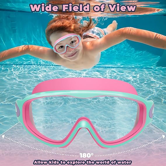 Kids Swimming Goggles, 2 Counts/set Anti-fog Goggles with Earplugs, Wide Vision Design Comfortable Silicone Material Goggles for Boys & Girls, Diving Swimming Goggles for Pool Beach Training Water Sports Use