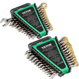 VEVOR Combination Wrench Set, 24-Piece Ratcheting Wrench Set with Organizer Rack, Cr-V Steel Wrench Set SAE 1/4" to 7/8", Metric 8 mm to 19 mm, Ideal for General Household, Auto Repairs, Emergency