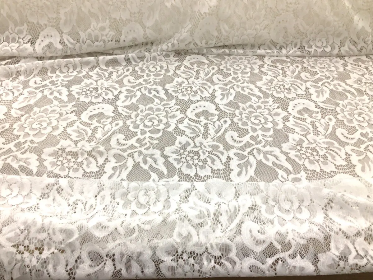 Embroidered Stretch Lace Apparel Fabric Sheer Floral Eggshell White FF411