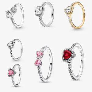 Sparkling Halo Rings 925 Sterling Silver