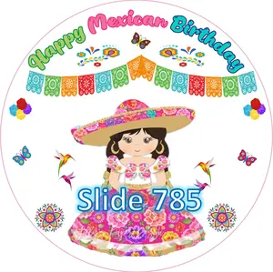 Edible sugar paper for cakes, cookies, and more.. (Mexican Party for woman) 8” or 20 images of 1.81” round