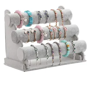 Wudygirl Velvet Bracelet Organizer 2-in-1 Jewelry Stand Watch Necklace Holder Women's Gift Gray 2-in-1 Durable Storage Box