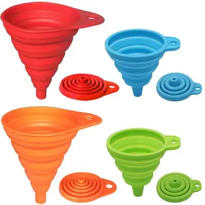 Kitchen Funnel Set 4 Pack, Small and Large, Gadgets Accessories Foldable Silicone Collapsible Funnels for Filling Water Bottle Liquid Transfer Food Grade