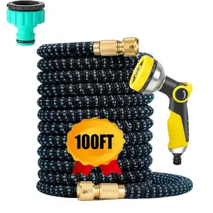 High Pressure Car Washing Water Gun Expandable Water Pipe Kit - With Multiple Functions Spray Nozzle - Metal Connector - American Standard Thread - Suitable For Car Washing - Gardening And Pet Bathing - Garden Hose Durable Hose