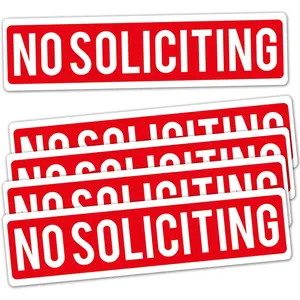 No Soliciting Stickers, 5 Pack Self-Adhesive Vinyl Decal for Door or Window, UV Protected and Waterproof, 8 x 2 Inches