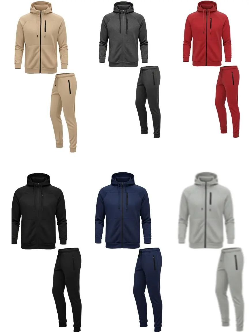 Men's 2-Piece Polyester Tracksuit, Casual Sportswear Outfit with a Full-Zip Hoodie and Joggers for All Seasons, Sports Tracksuit, Solid Tracksuit Set