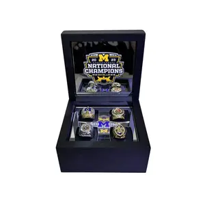 National Championship 4 Rings Box Thematic Display Sturdy Construction Premium Collector's Edition Display Your Rings with Pride Protect Your Valuables Ideal for Sports Fans and Collectors Celebrate Championship Victory Season