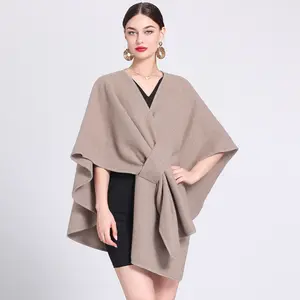 Elegant solid color faux cashmere shawl for women, fashionable solid color shawl, stylish wrap coat for autumn and winter, fashionable coat accessory.