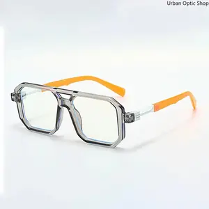 Vintage Double Bridge Square Frame Glasses for Men Women, Trendy Retro Transparent Frame Non Prescription Eyeglasses, Lightweight Comfort Fit Blue Light Blocking Eyewear for Daily Wear