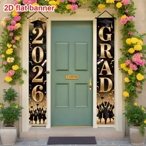Gold 2026 Grad Door Banner Set, Class of 2026 Graduation Porch Signs, Festival Decorations for 2026 Graduation Party, Outdoor Banners